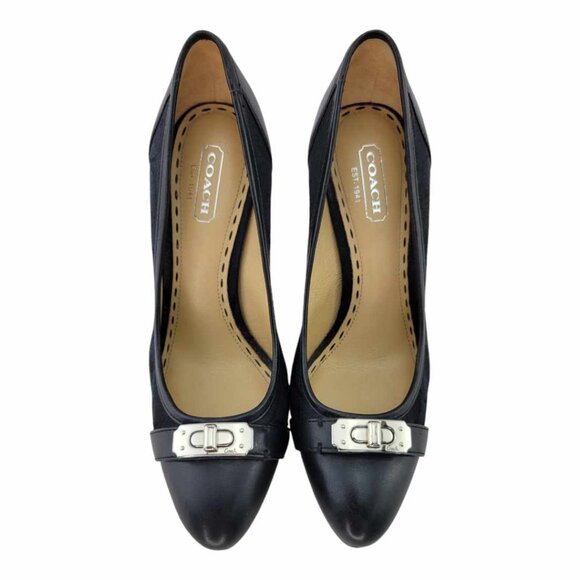 AUTHENTIC Coach Camille Black Signature Turnlock Pumps Sz 5.5 Smooth Leather Toe - Picture 5 of 13